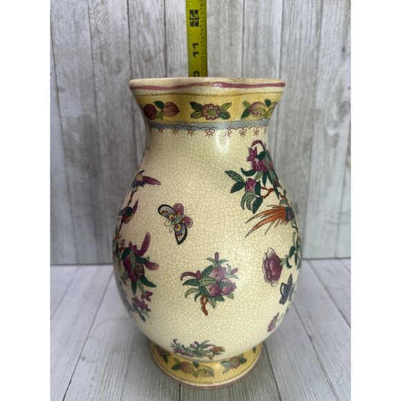 Vtg Chinese Tropical Birds and Floral Decor Pitcher Ceramic with Handle 10" Tall - Picture 8 of 12